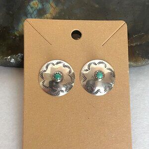 VTG Sterling Silver 925 Southwest Style Round Turquoise Concho Stud Earrings